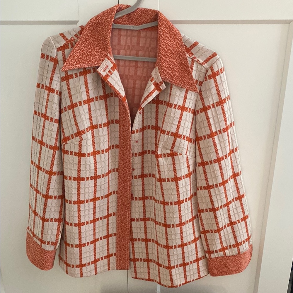 Classic Orange and Cream Plaid Blazer with Warm Fabric